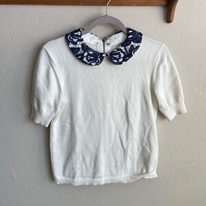 Alice Olivia Braylee Collared Sweater Top White